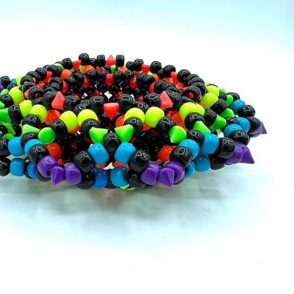 🖤🌈 “Neon Black Rainbow” Kandi Cuff - Picture 6 of 6